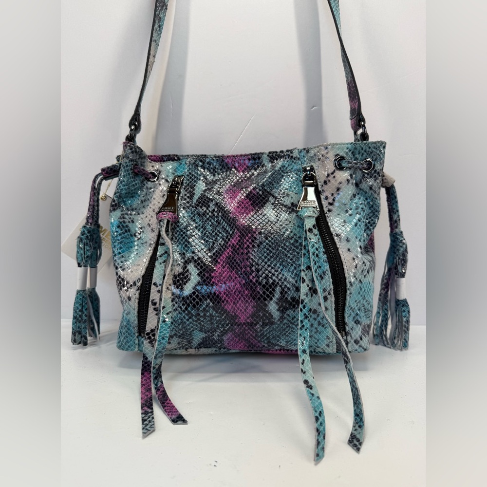 NWT Aimee Kestenberg zip me up metallic leather Snakeskin Crossbody Bag